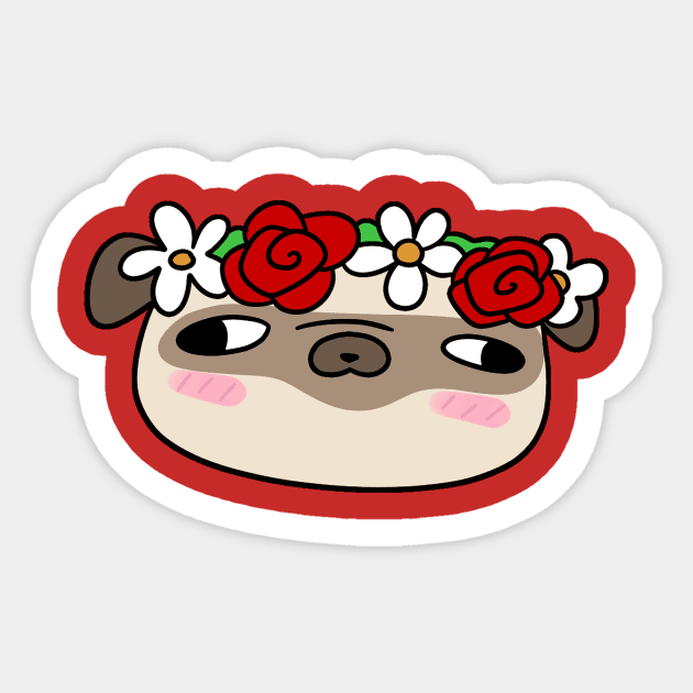 Flower Crown Pug Sticker by saradaboru